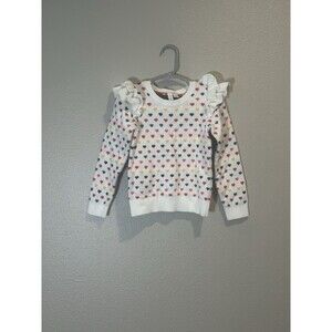 janie and jack Rainbow Heart Sweater Size 4 Valentines Day Winter Ruffles kawaii